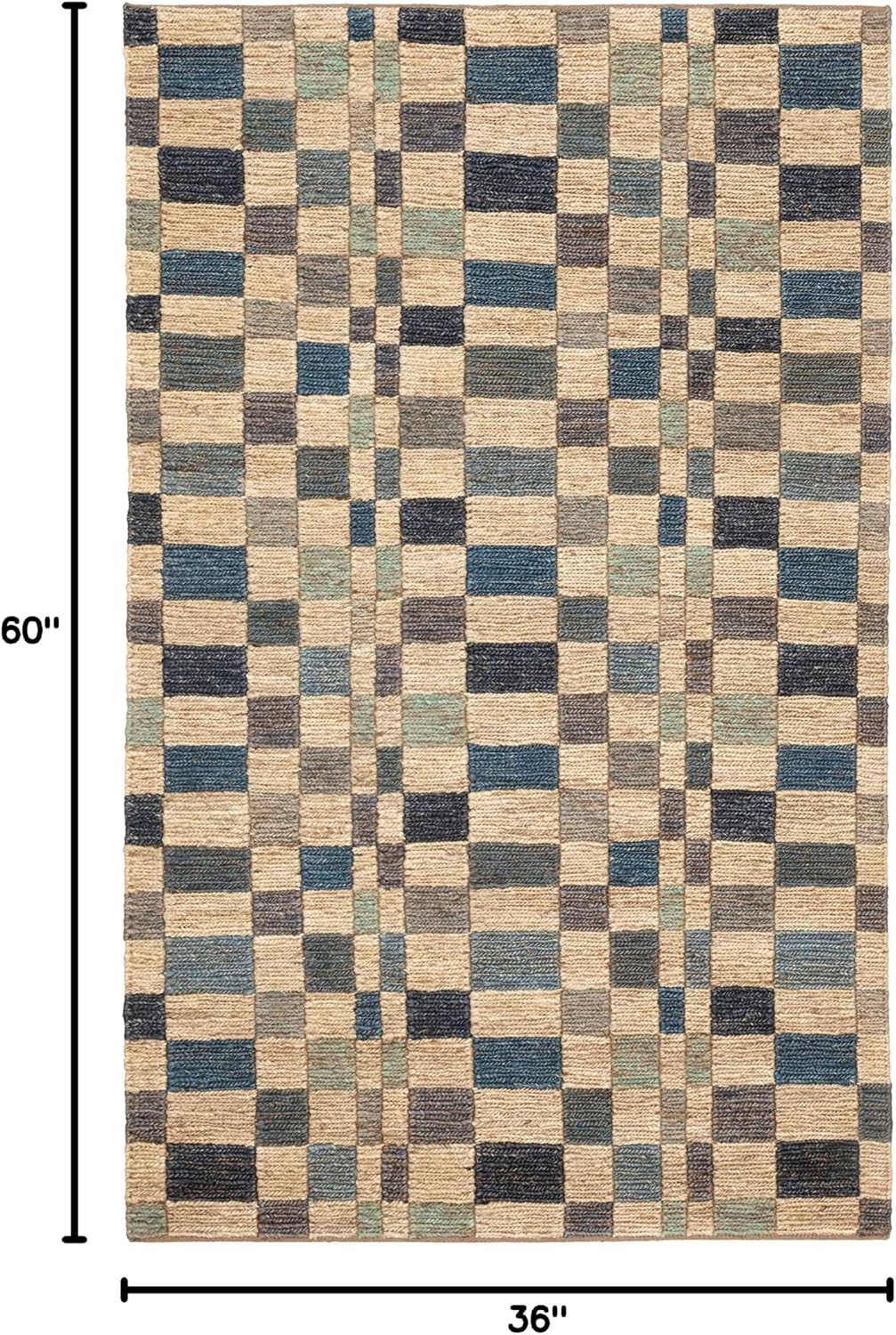 Dash and Albert Kirby Blue Handwoven Jute Rug, 3 X 5 Feet, Blue Geometric Pattern