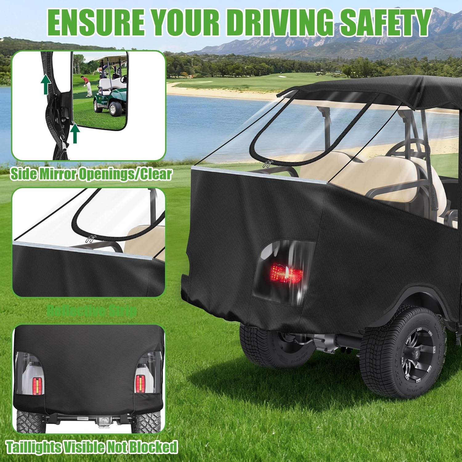 10L0L Golf Cart Enclosure 4 Passenger for EZGO TXT & Club Car Precedent DS Tempo Onward, 57" Short Roof Waterproof Windproof Rain Cover with Heavy-Duty 600D Fabric & Clear Windows Roll-up Door