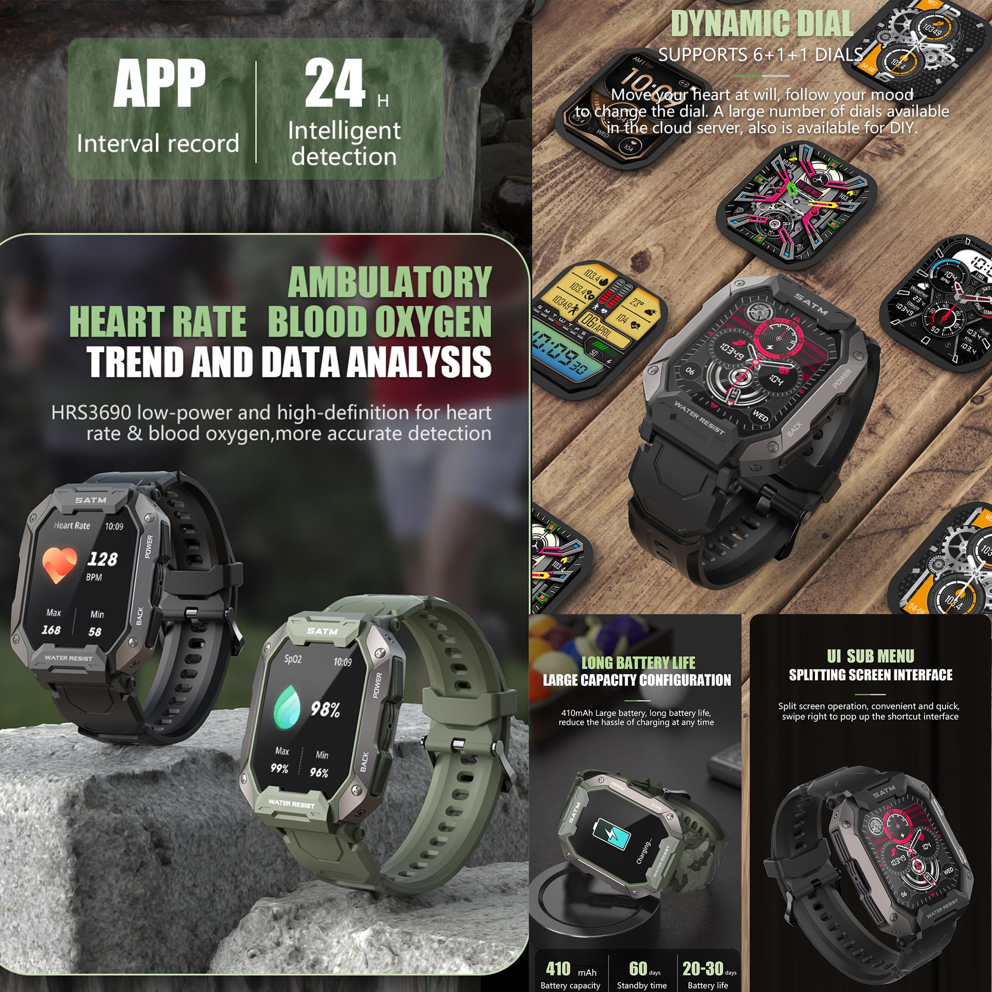 Reloj inteligente para hombre con función de teléfono, 1,81 pulgadas AMOLED 5 ATM Smart Watch Fitness Tracker 123 modos deportivos Rastreador de actividad con presión arterial Monitor de sueño Reloj