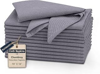 Ruvanti Cloth Napkins Set of 12, Poly Cotton Fabric 18x18 - Ombre Blue