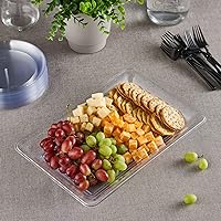 Vista 2 de Plasticpro Bandejas de Plástico para Servir - 10 x 14 pulgadas Bandejas Rectangulares Desechables para Fiestas (12, Transparente)