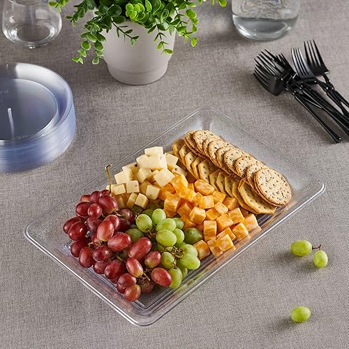 Miniatura 2 de Plasticpro Bandejas de plástico para servir  10 x 14 platos rectangulares desechables para fiestas (12, transparentes)