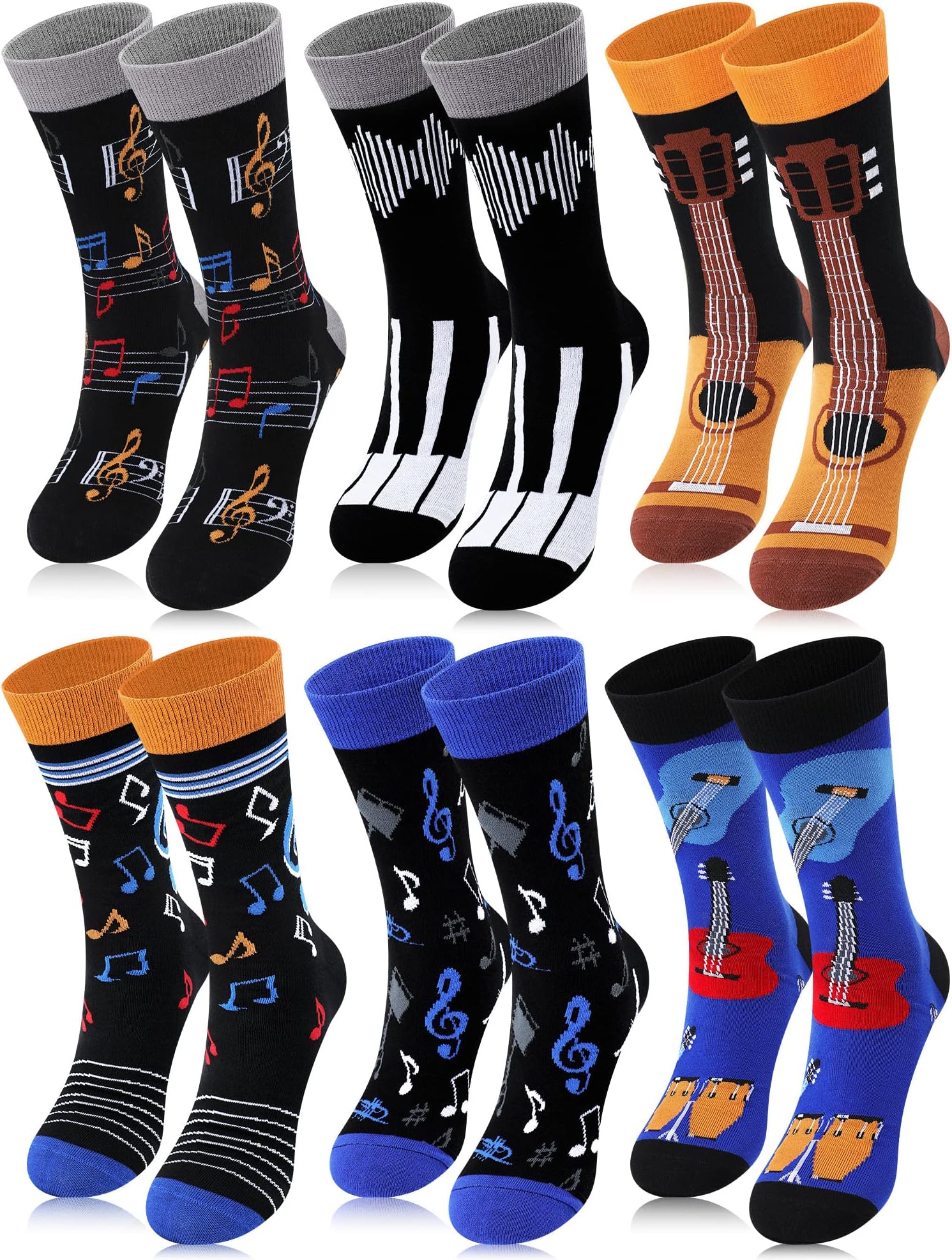 6 Pairs Music Gifts for Men Funny Socks Music Lovers Gifts Novelty Musical Rocker Piano Notes Guitar Socks Fun Epic The Musical Merch Valentine's Day Presents for Him