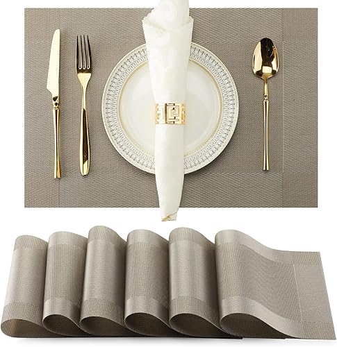 Juego de 6 manteles individuales de vinilo de PVC duraderos para mesa de comedor, resistentes al calor, antideslizantes, lavables, para interiores y
