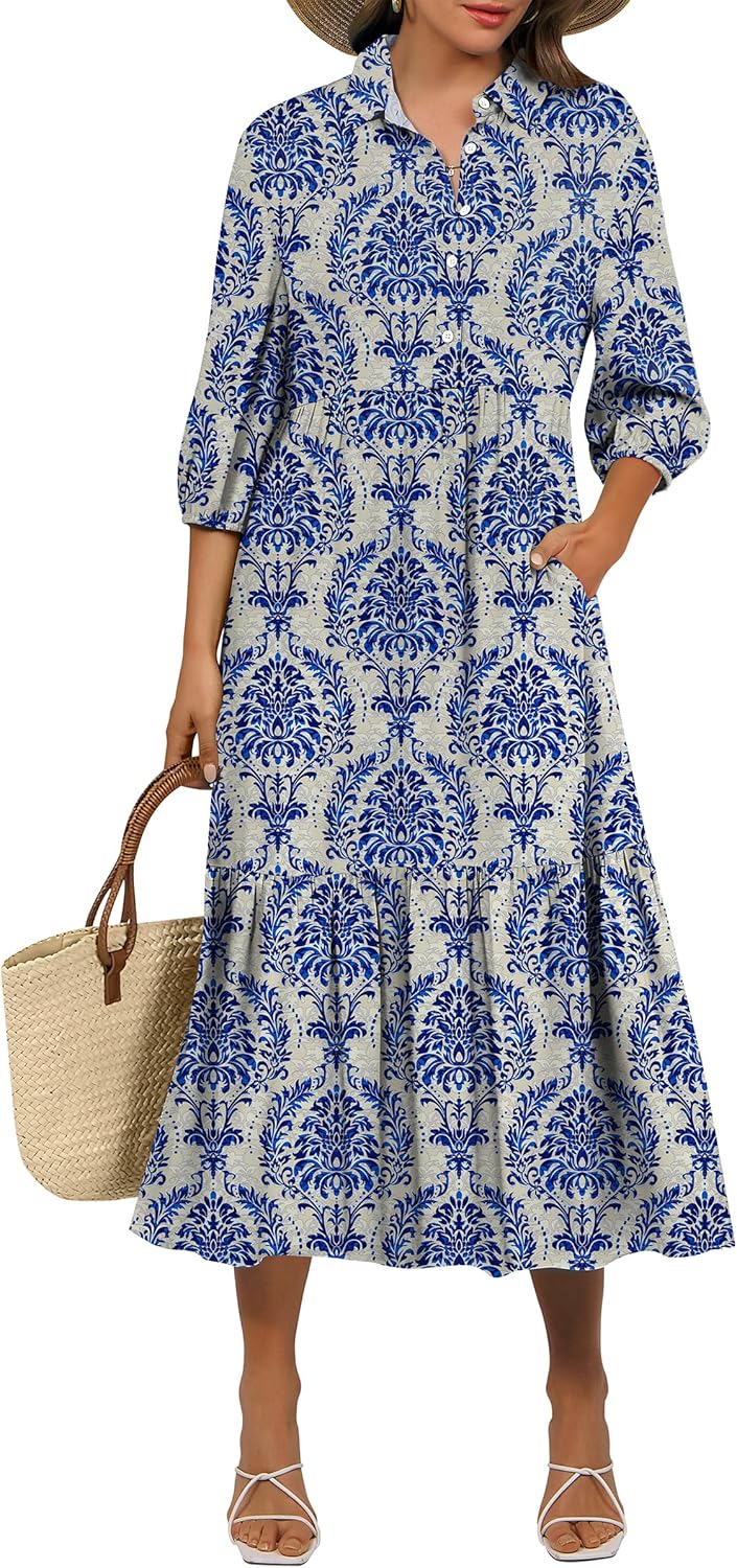ANRABESS Women Summer Dress 2025 Floral Print Casual Maxi Dress