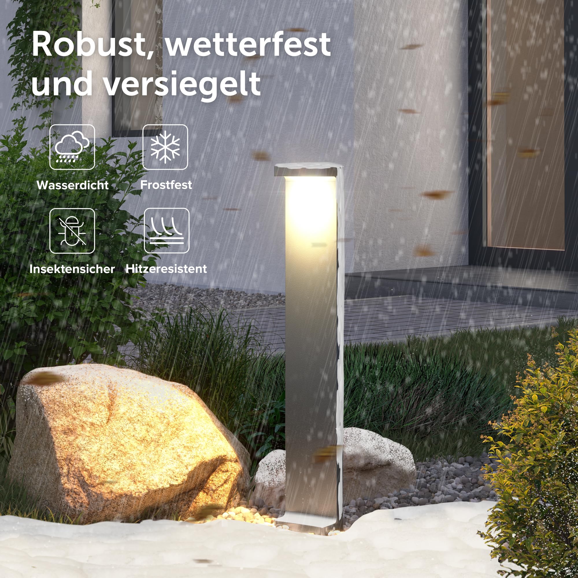 doporro Wegeleuchten Außen Stromanschluss 60cm Gartenleuchte IP65 6W | Gartenlampen für Draußen Strom, 3000K Warmweiß Pollerleuchte Standleuchte Außen, 100x60x600mm, Sandgrau dunkel, LumaTorch