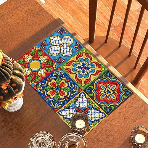 Miniatura 3 de Rvsticty Juego de 4 manteles individuales de talavera mexicana de cerámica del Cinco de Mayo, adornos étnicos folclóricos mexicanos, decoraciones y
