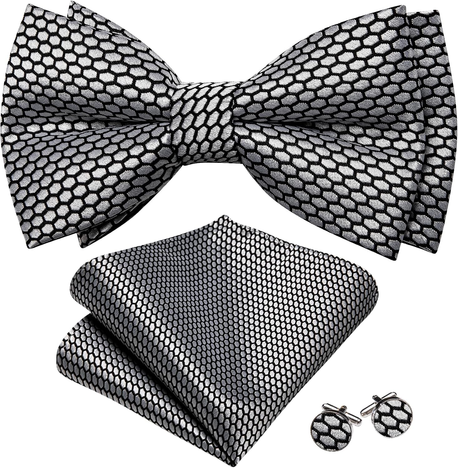Barry.Wang Paisley Striped Bow Tie for Men Silk Pre-Tied Bowtie Pocket Square Cufflinks Set Formal Wedding Party Prom