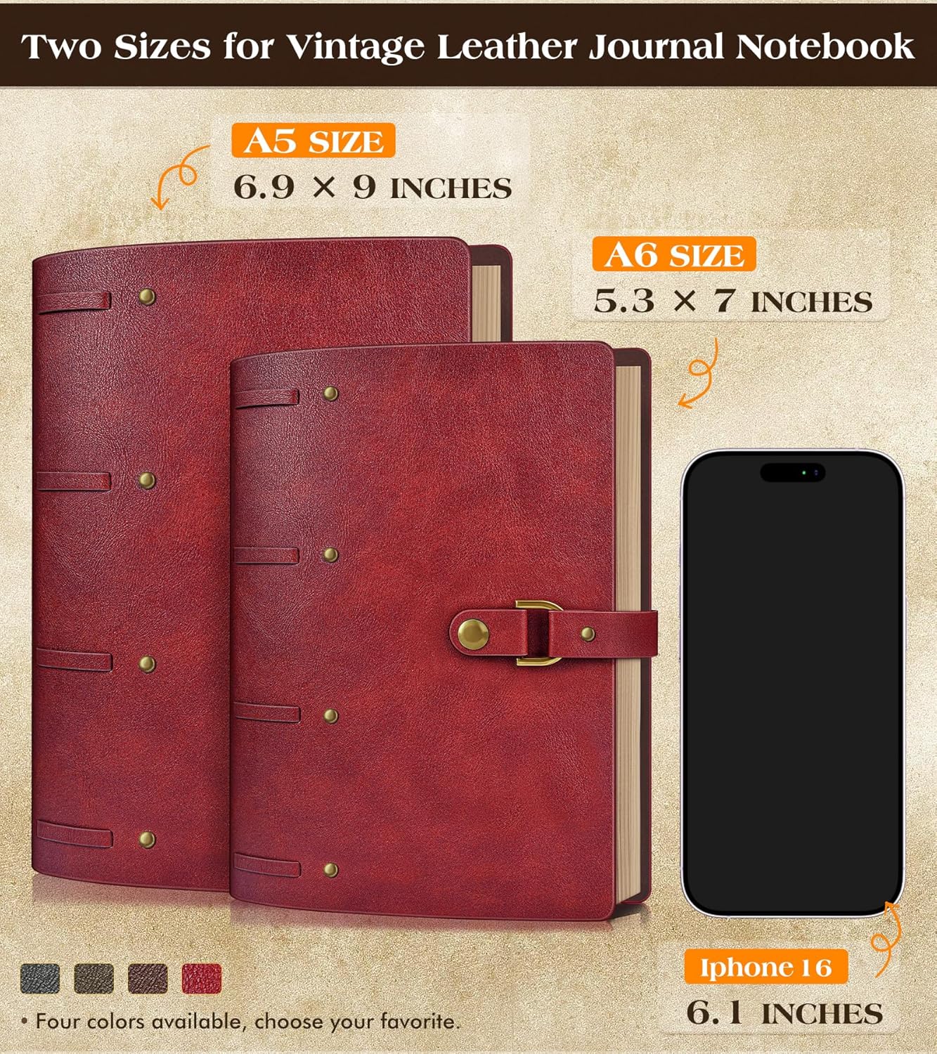 Leather Journal Notebook, 100 GSM Thick Lined Paper Refillable Vintage Travel Notebook with Gift Box, A5 Size 6.9 x 9 inches 260 Pages 6 Ring Binder Journal Writing Diary Note Taking for Men and Women – Wine Red