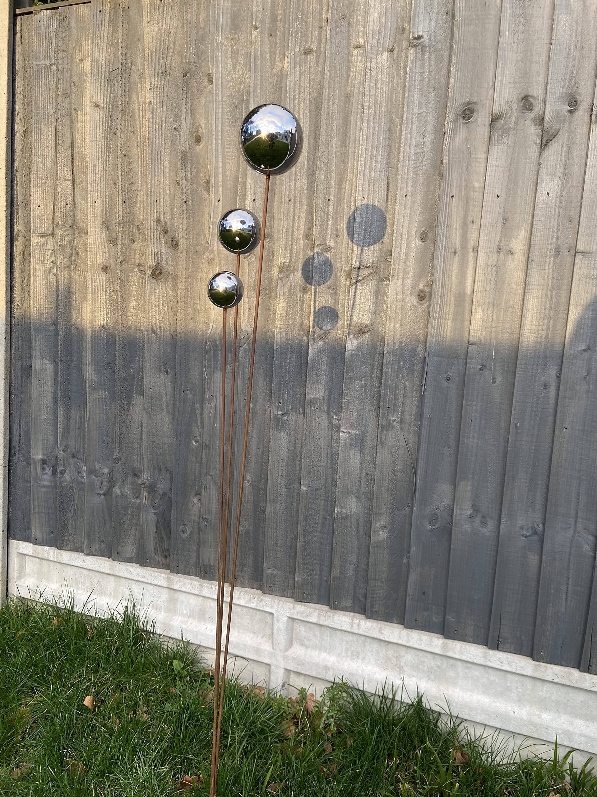 Marissa's Garden & Gift Rusty Silver Ball Handmade Stainless Steel Balls On Rusty Poles Garden Decor, Metal Garden Decor, Metal Yard Art, Outdoor Metal Decor,Metal Garden Sculpture