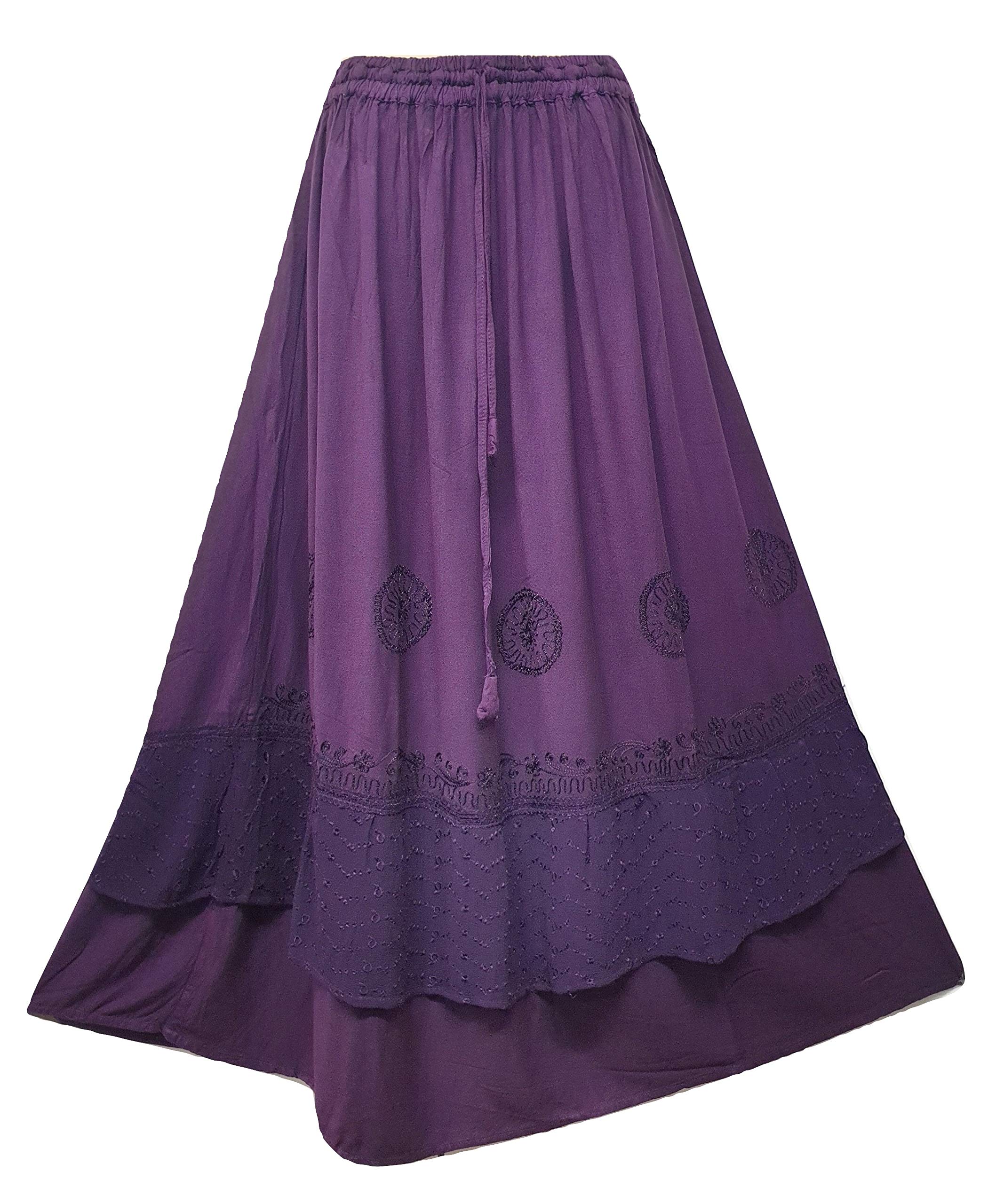 Doorwaytofashion Women's Purple Plus Size Skirt Medieval Renaissance Embroidered One Size 16 18 20 22 24 (Purple)
