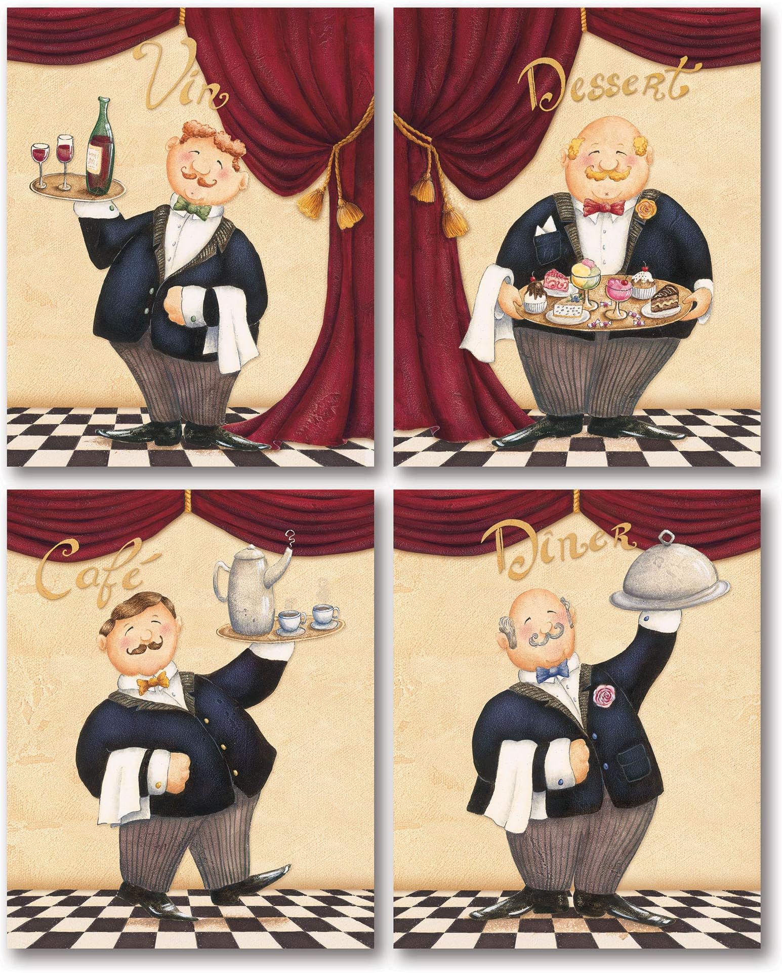 Le Chef Et Le Menu; Retro, Vintage French Poster; Kitchen Decor; Four 11 x 14 Poster Prints