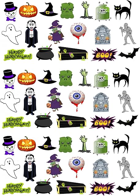 54 Stand Up Mixed Halloween Themed Premium Edible Wafer Paper Cake Toppers Decorations