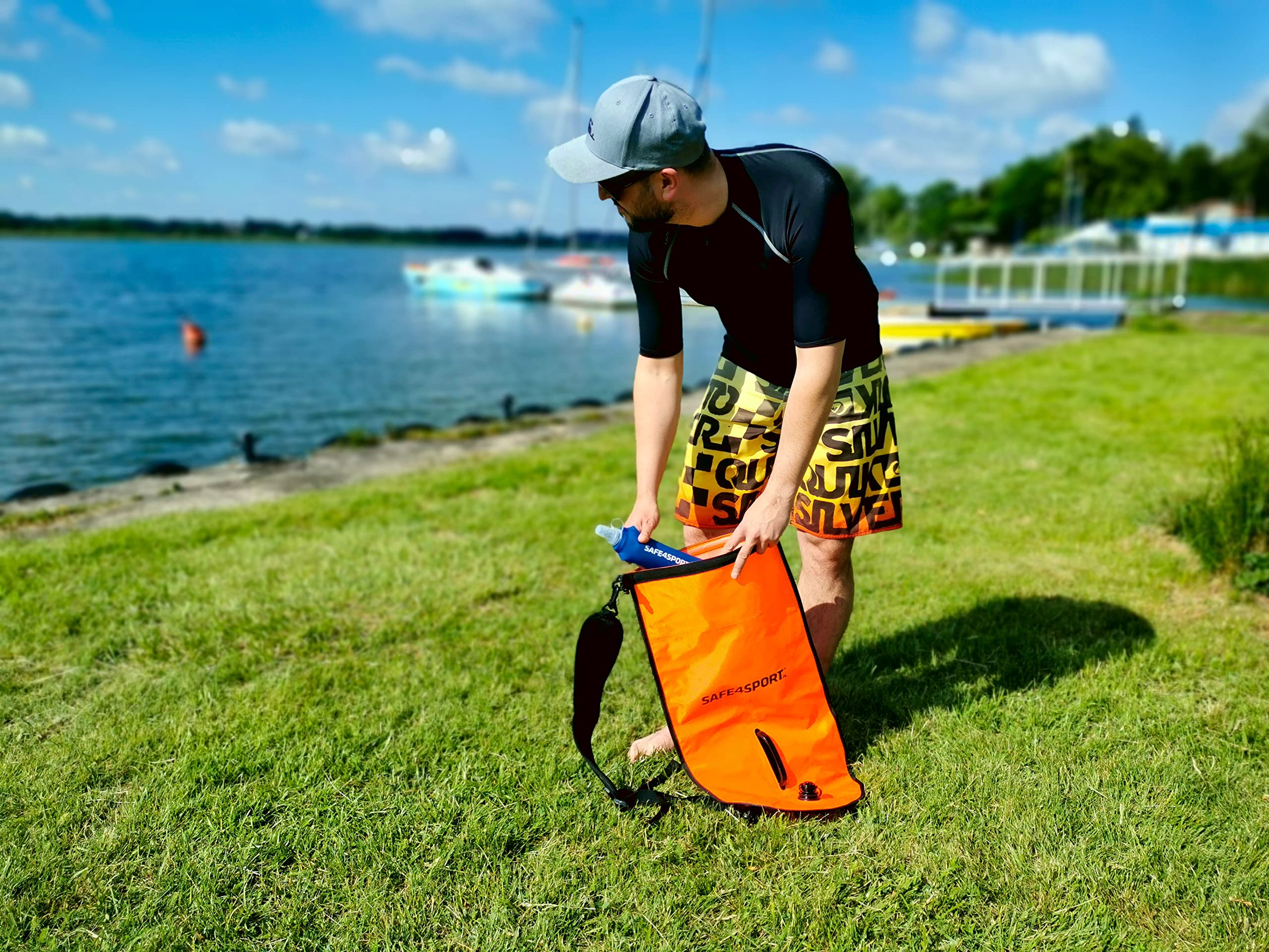 Safe4sport RunSwimmer 2.0 Boya y Mochila Estanca 2 en 1 – Flotador de Seguridad para Natación con Correas Desmontables, Ideal para Swimrun y Triatlón.