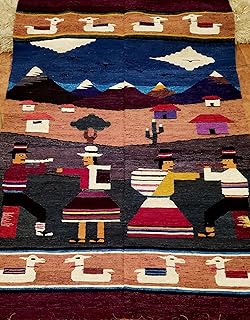 Carnaval Andino Celebration — Handwoven Andean Wool Tapestry | Indigenous Folk Dance, Llamas & Mountain