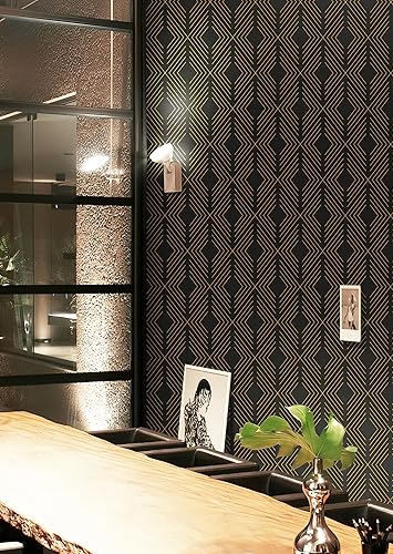 Miniatura 8 de Papel tapiz geométrico negro y dorado para despegar y pegar, papel de contacto moderno para armarios y cajones, vinilo autoadhesivo extraíble de