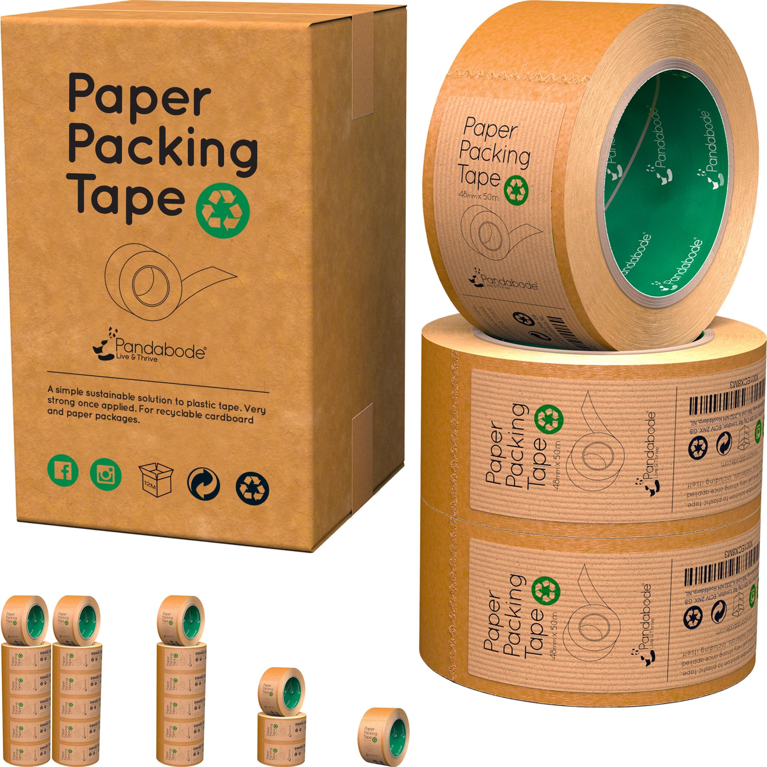 Kraft Paper Packing Tape 48mm x 50m | Brown Paper Tape for Strong Parcel Packaging | 1/3/6/12 Pack | Recyclable & Eco Friendly (3)