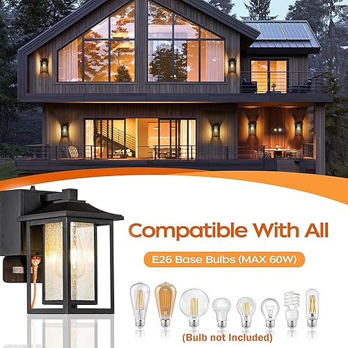 Miniatura 4 de 1 luz exterior negra luz exterior del anochecer al amanecer, luces de pared de garaje con cristal sembrado, lámparas de porche frontal con salidas