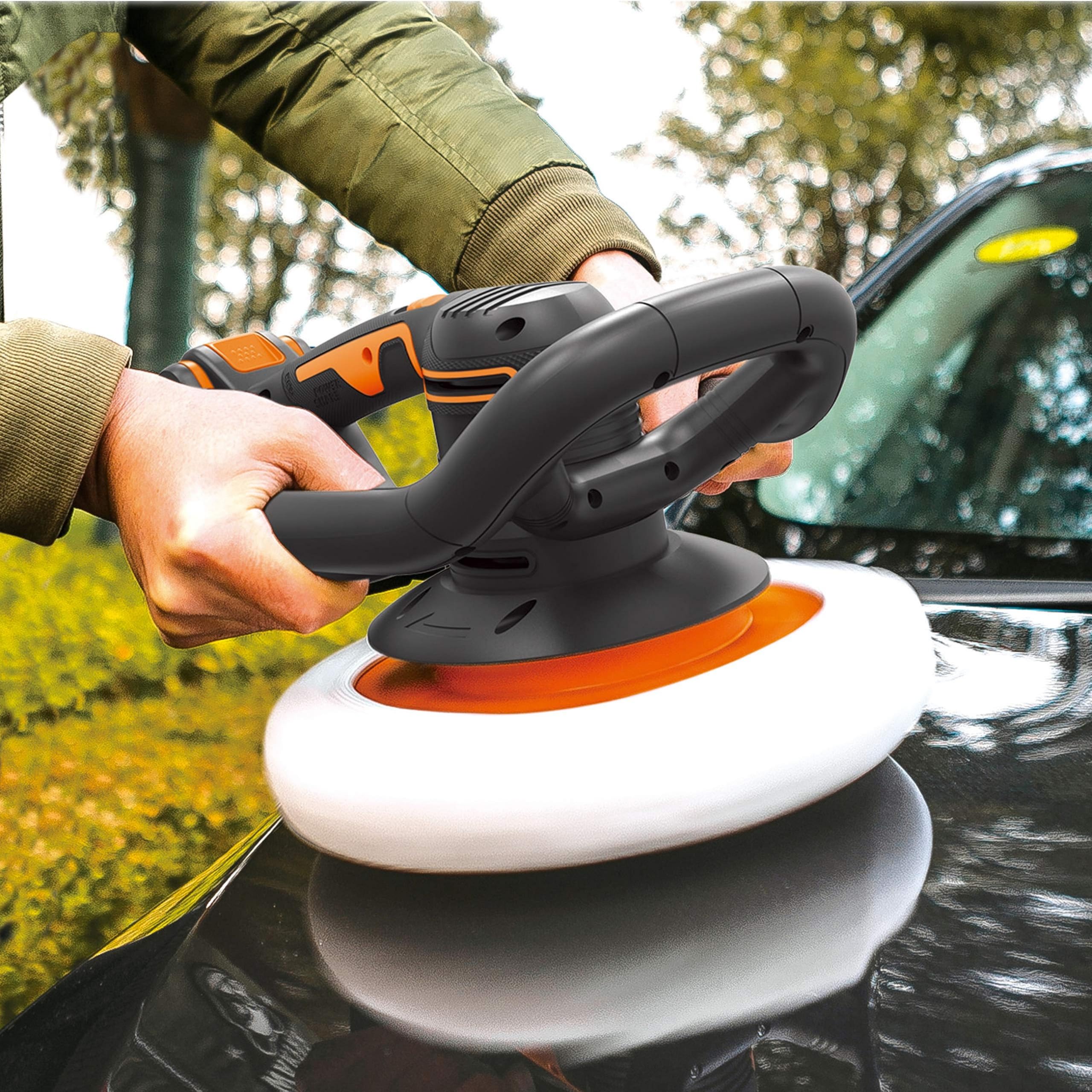 WORX Polisseuse Orbitale sans Fil 20V WX856, Plaque de 254 mm, Moteur Puissant, Design Compact et Ergonomique, Avec 2 Bonnets de Haute Qualité, Livrée avec Batterie et Chargeur