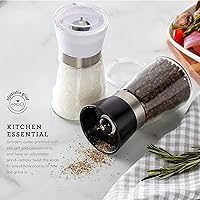 Vista 3 de Kamenstein Molinillos de especias de vidrio con mecanismo de cerámica ajustable, juego de 2 molinillos de sal y pimienta precargados