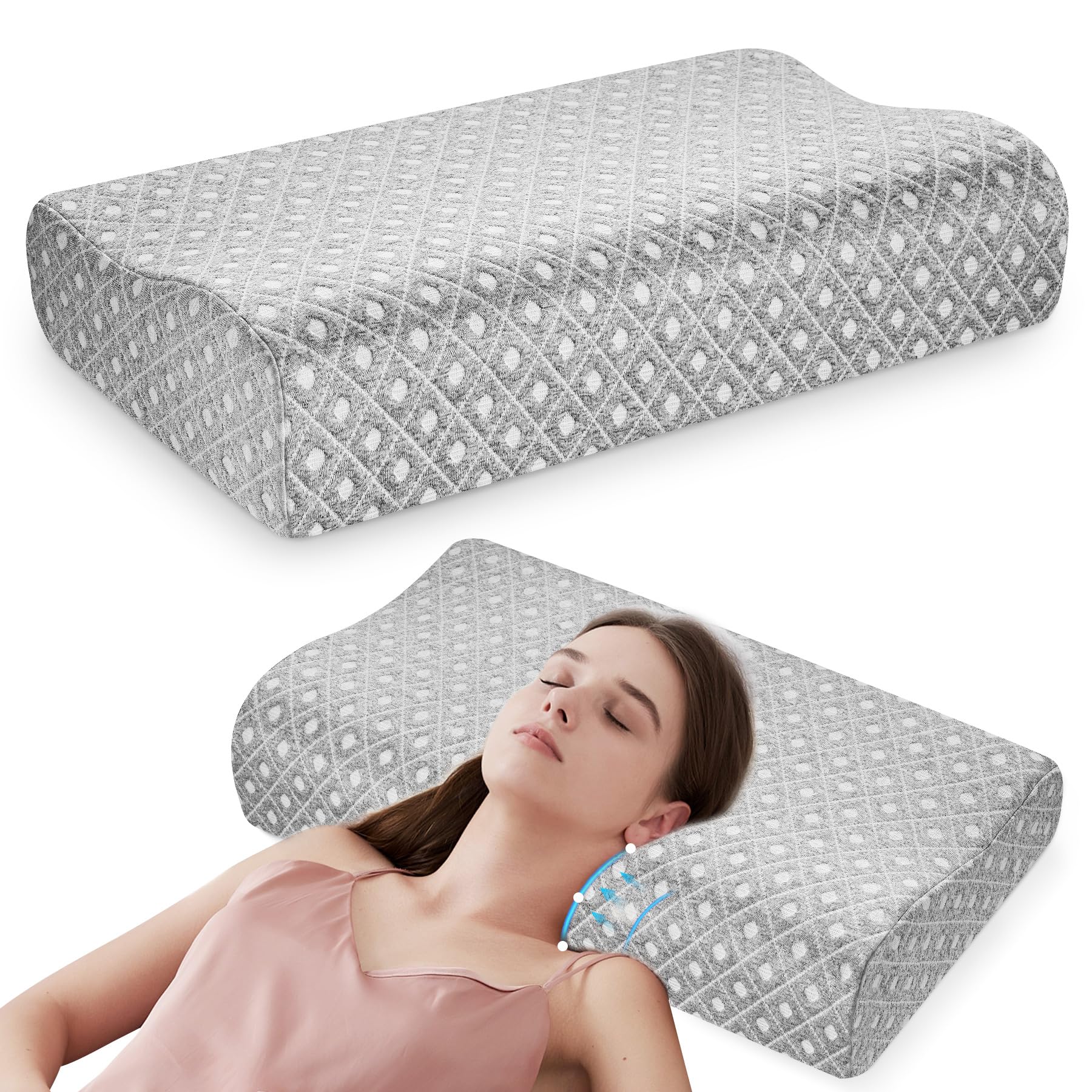 JIREST Oreiller cervical pour soulager la douleur, oreiller cervical en mousse à mémoire de forme pour dormir, oreiller orthopédique ergonomique pour soutien du cou, oreiller en mousse à mémoire de JIREST Oreiller cervical pour soulager la douleur, oreiller cervical en mousse à mémoire de forme pour dormir, oreiller orthopédique ergonomique pour soutien du cou, oreiller en mousse à mémoire de