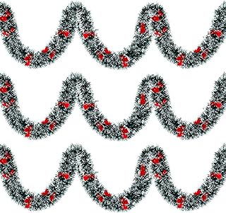 6 Pieces Christmas Tinsel Garland with Red Bows Fluffy Tinsel Garland Soft Tinsel Garland Glitter Christmas Tinsel Decorat...