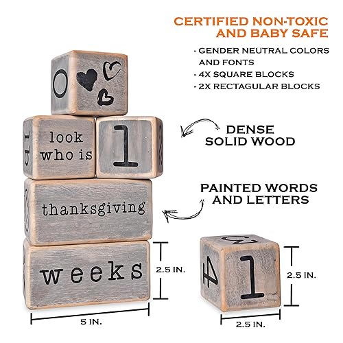 Vista 3 de Bloques de hitos mensuales rústicos para bebés, bloques de hitos para bebés, los mejores regalos de bebé para baby showers, accesorios de fotografía