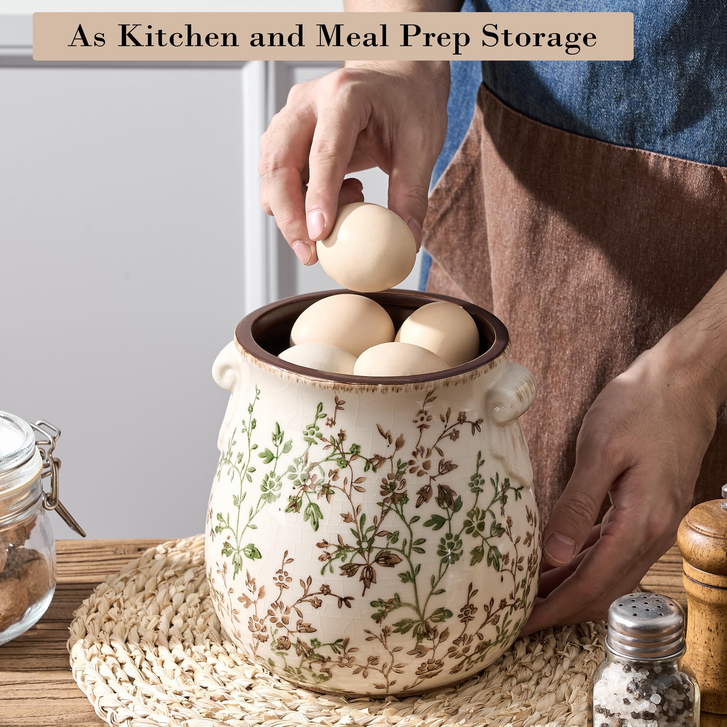 Porte-ustensiles pour comptoir de cuisine, support d'ustensiles de cuisine rustique moderne et rustique, organisateur d'ustensiles de cuisine exquis en chinoiserie en céramique pour décoration