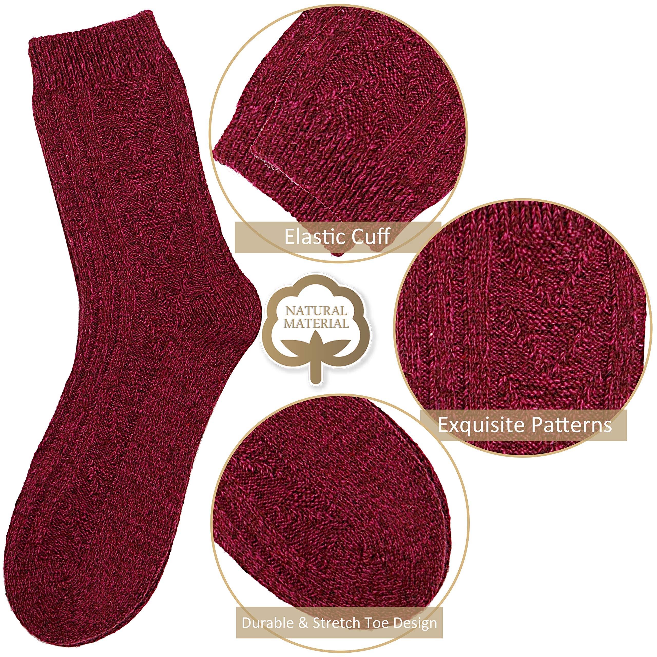 EBMORE Chaussettes Thermiques en Laine de Mérinos pour Femmes Marche Chaudes Épaisses Hiver Confortables Travail Douces Bottes Froides Chaussettes pour Femmes Paquet de 5