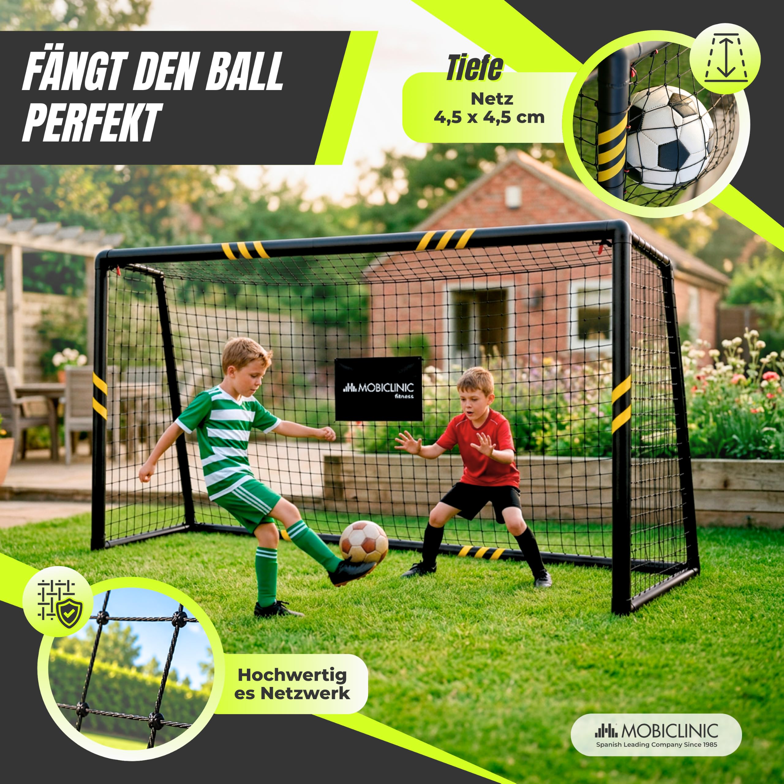 Mobiclinic®, Fußballtor, 240 x 160 x 85 cm, Netz mit Spannseil