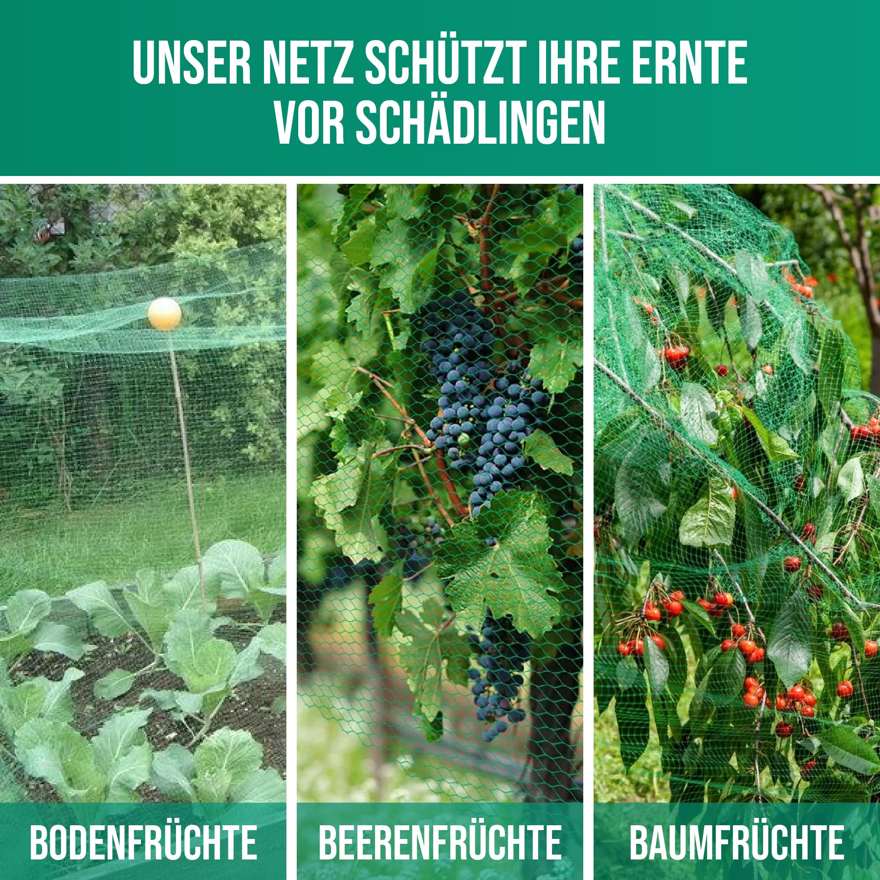 grünes Premium Nylon Vogelschutznetz 6x6m-Feinmaschiges (15x15mm) Teichnetz, Gartennetz, Langlebig, Wasserfest, UV und Wetterbeständig -Schutz vor Vögeln und Laub-Ideal für Obstbäume