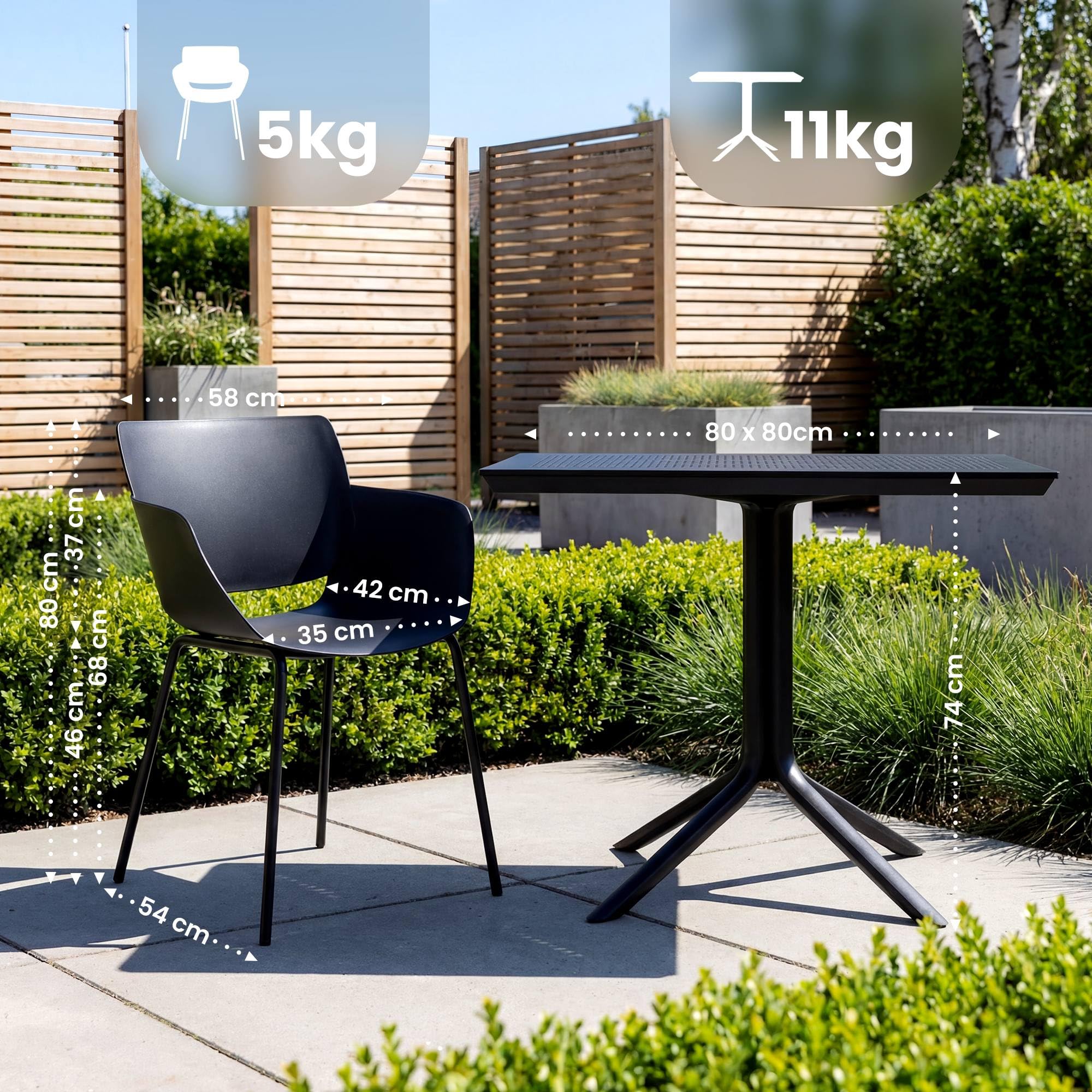 CLP Gartenmöbel-Set wetterfest Lirra, mit 4 Stühlen, quadratischem Tisch, 5-teilige Sitzgruppe für Garten, Terrasse und Balkon Farbe schwarz
