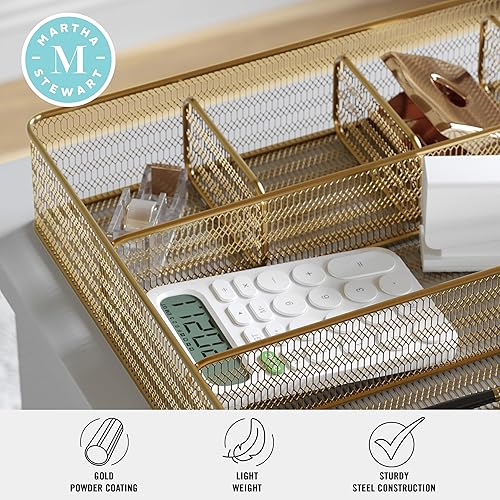 Miniatura 3 de Martha Stewart Ryder - Organizador grande de cajón de escritorio con 6 compartimentos de malla dorada para accesorios y suministros de oficina