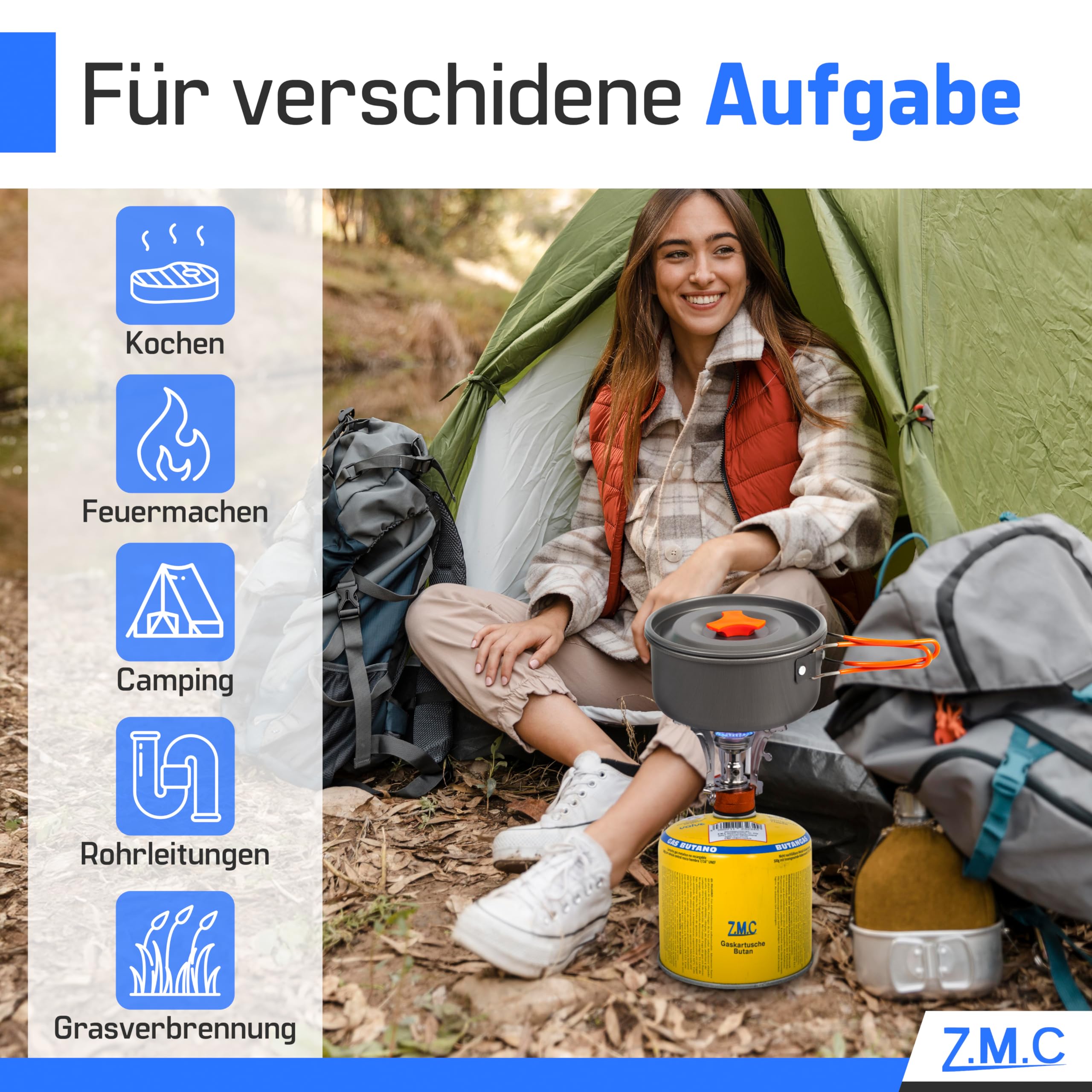 Z.M.C 5 cartucce di gas butano da 500 g, gas propano/butano 990 ml, cartuccia gas EN417, attacco filettato europeo, cartuccia a vite per bruciatori di erbacce, bomboletta di gas universale con valvola