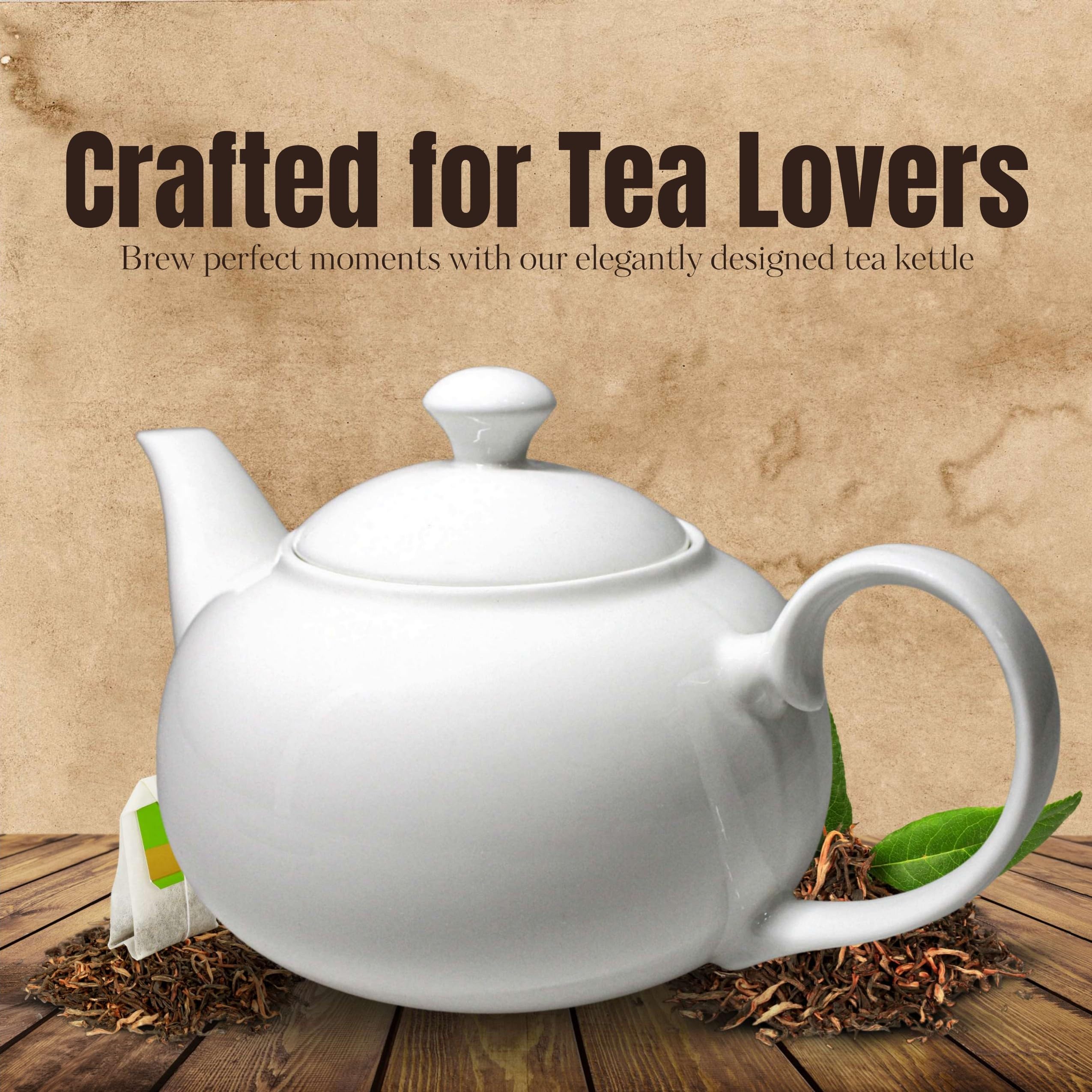 BAMBY White Porcelain Tea Pot or Kettle 1000 ml, 1 Piece with Lid & Handle Perfect for Serving Milk, Tea, Coffee, Green Tea (White) - Image 6 thumbnail