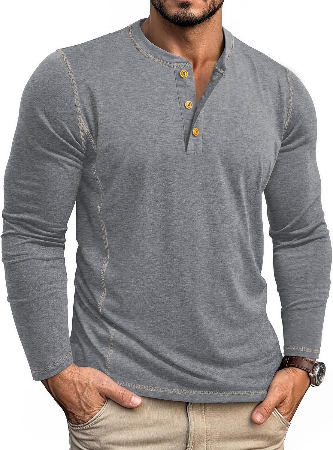 RQP Men's Long Sleeve Henley Shirt (Various Colors) $7.49 + Free Shipping w/ Prime or on $35+