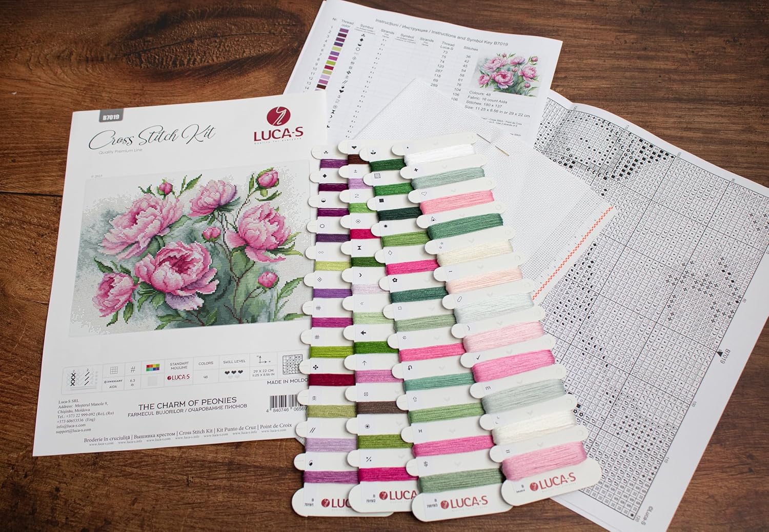 Luca-S Cross Stitch Kit The Charm of Peonies, Counted Cross Stitch Kit for Adults, Embroidery Kit, B7019