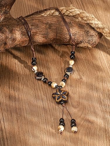 Miniatura 2 de MINACHI Collar bohemio hippie colorido de cerámica con dije de estrella en Y, regalo de joyería bohemia de verano para mujer