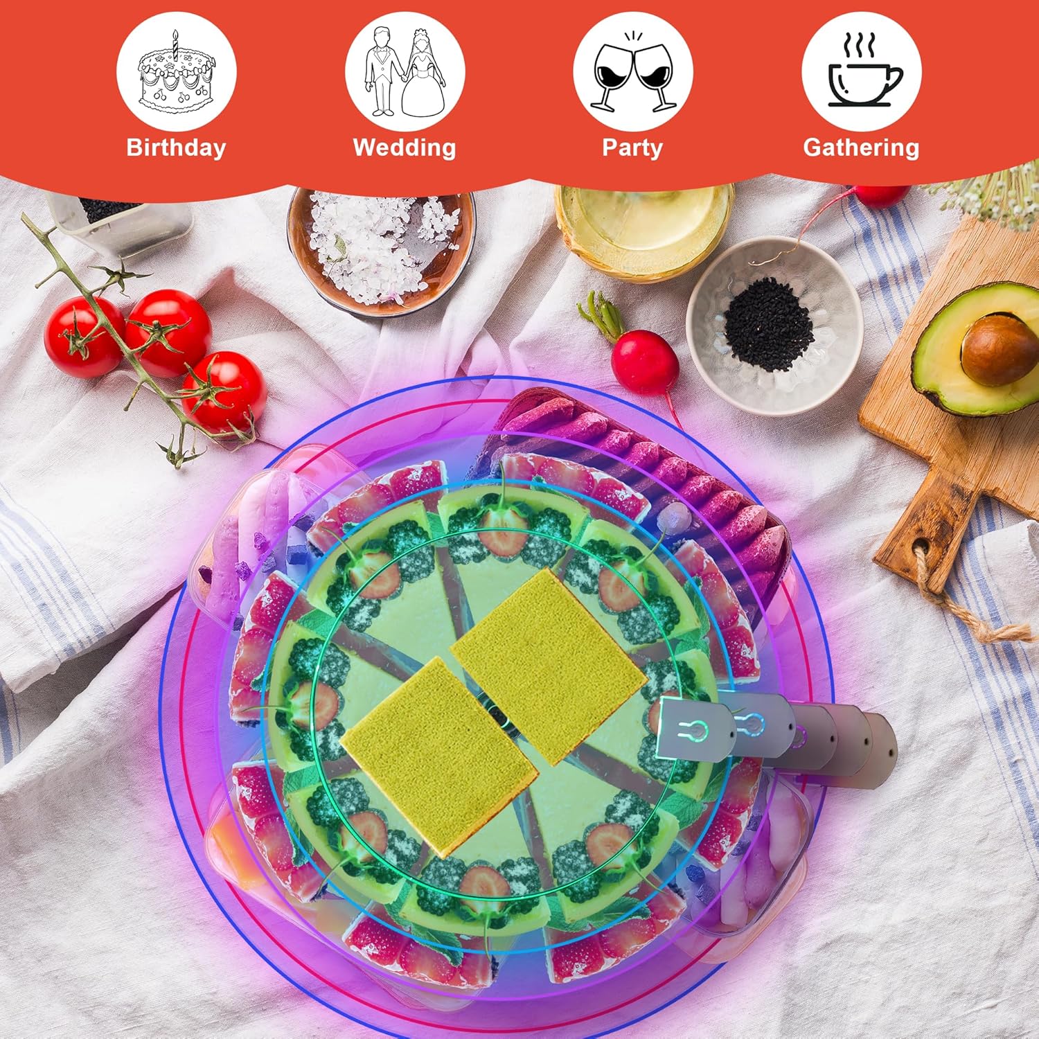 YestBuy 5 Tier Cupcake Stand - Round Cupcake Tower Tree - Rechargeable LED Cupcake Holder for Desser Table-Clear Tiered CupcakeTray with 7 Colorful Lights- Display Stand for All Kinds of Parties