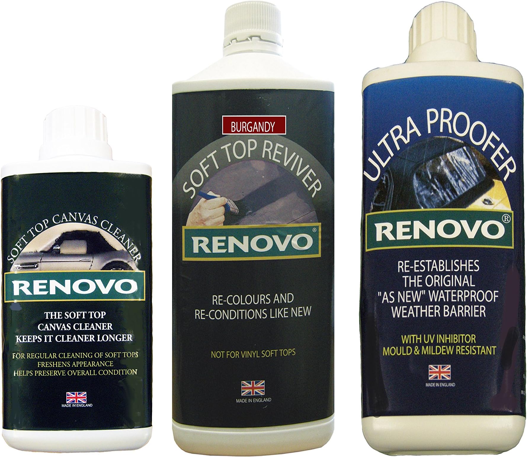 Renovo REN-KIT9 Triple Cleaning Kit includes Soft Top Reviver/Soft Top Ultra Proofer/Soft Top Canvas Cleaner, Red