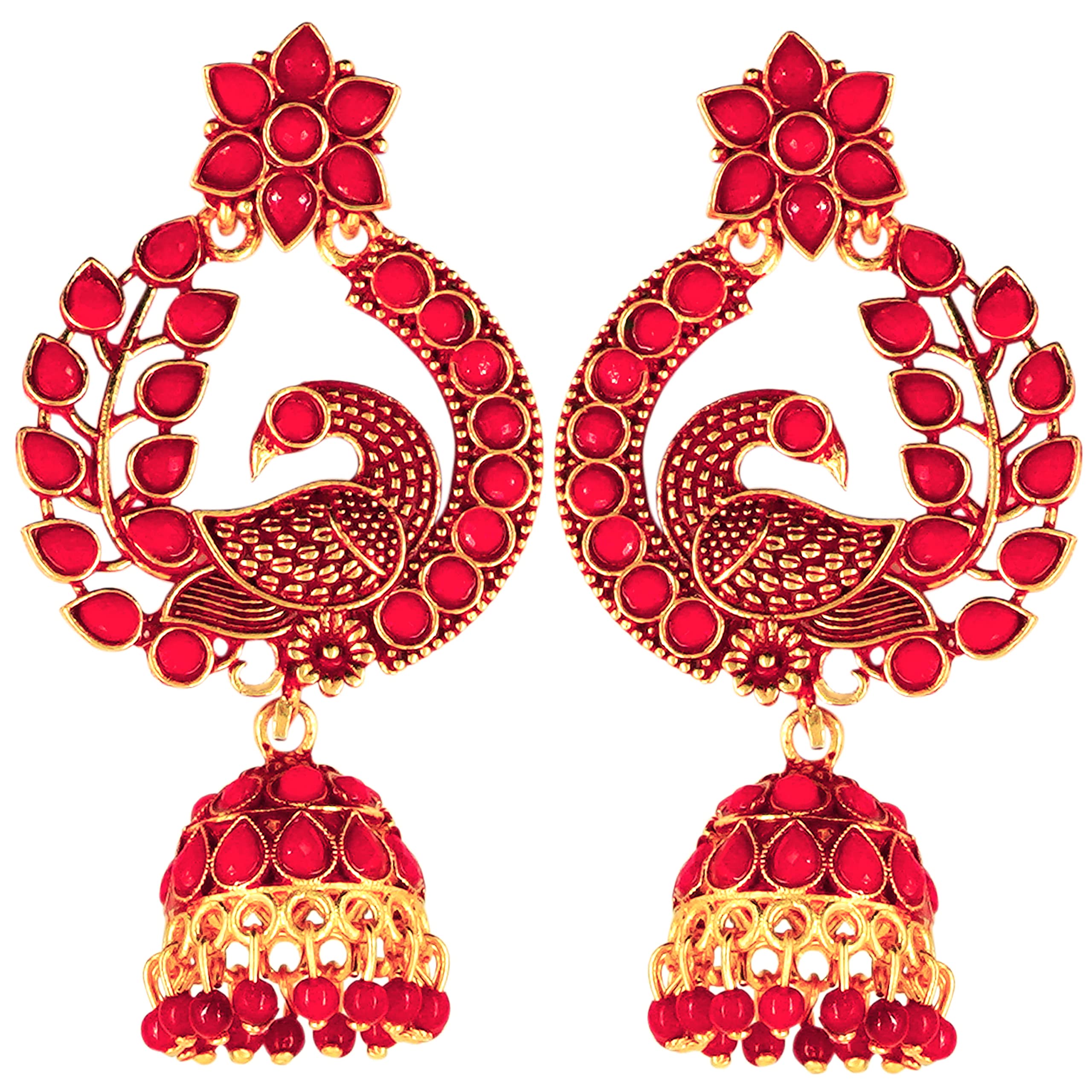 Fashion Frill Mayur Design Mesmerizing Gold Plated Green Red For Women Stylish Latest Fancy Earrings (B0998GX2P8) Amazon Price History, Amazon Price Tracker