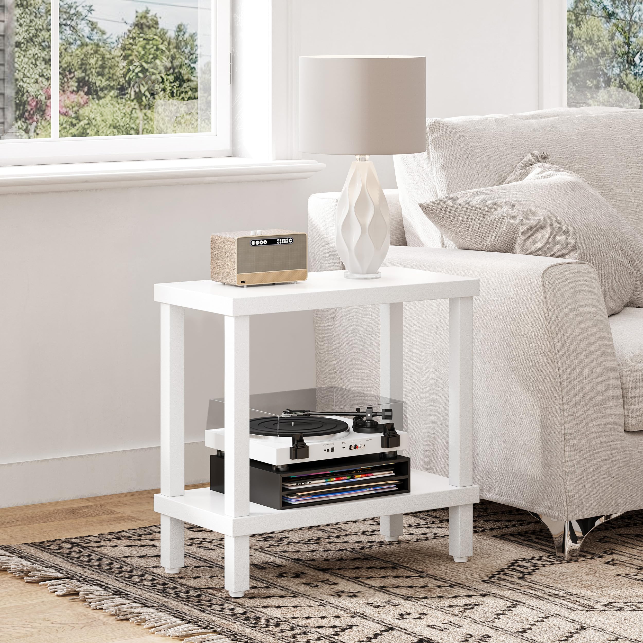 Mesa Auxiliar Pequeña de Madera Ideal para Salón o Dormitorio Medidas 60x30x58cm Mesa Centro a Dos Niveles Elegante y Funcional Rectangular Blanco LET511W