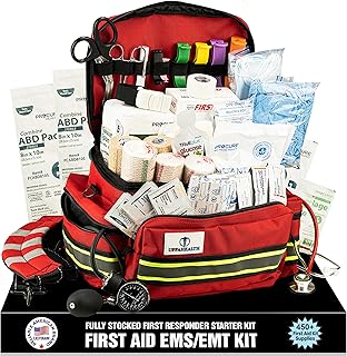 First Responder Fully Stocked Trauma First Aid Kit – EMT/EMS Emergency Medical Bag with 450+ Supplies for Home, Car, Workplace & Camping