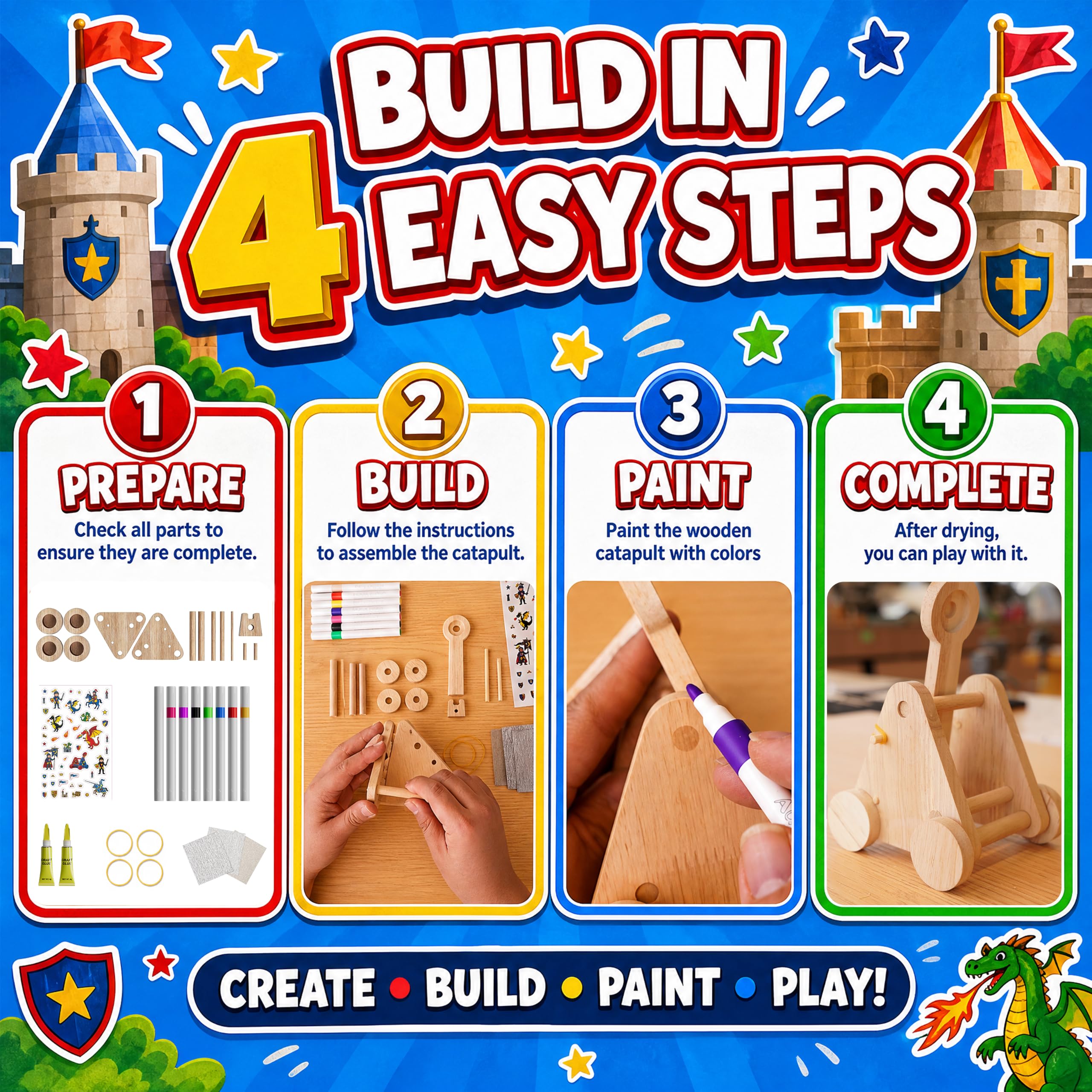 Wooden Catapult Craft Kit for Kids - Build & Paint! -7
