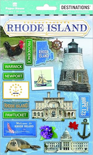 Paper House Productions Calcomanías 2D de viaje Rhode Island, paquete de 3