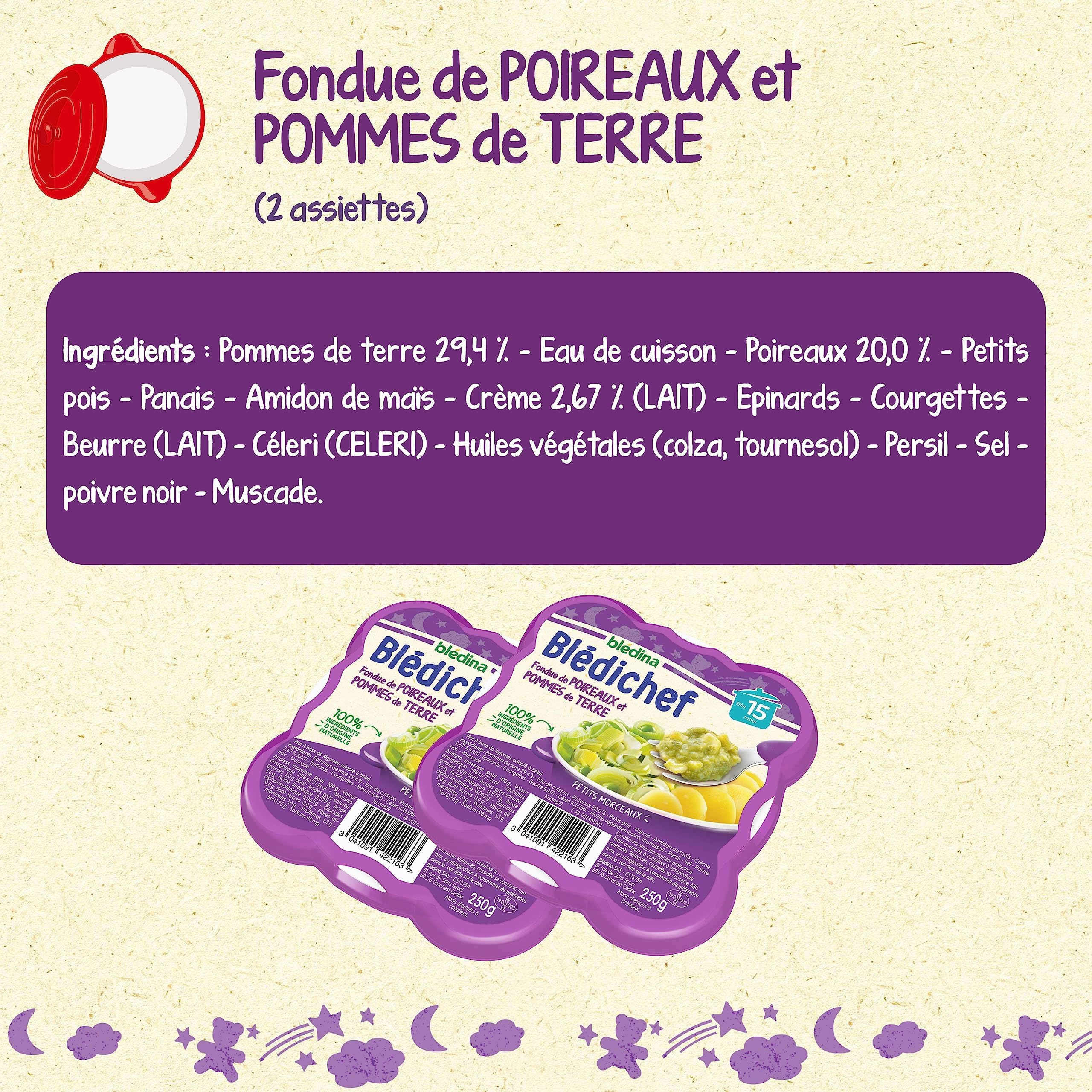 Blédina - Blédichef - 8 petits plats pour bébé - Repas midi et soir - Dès 15 Mois - 5 recettes - Pack de 8