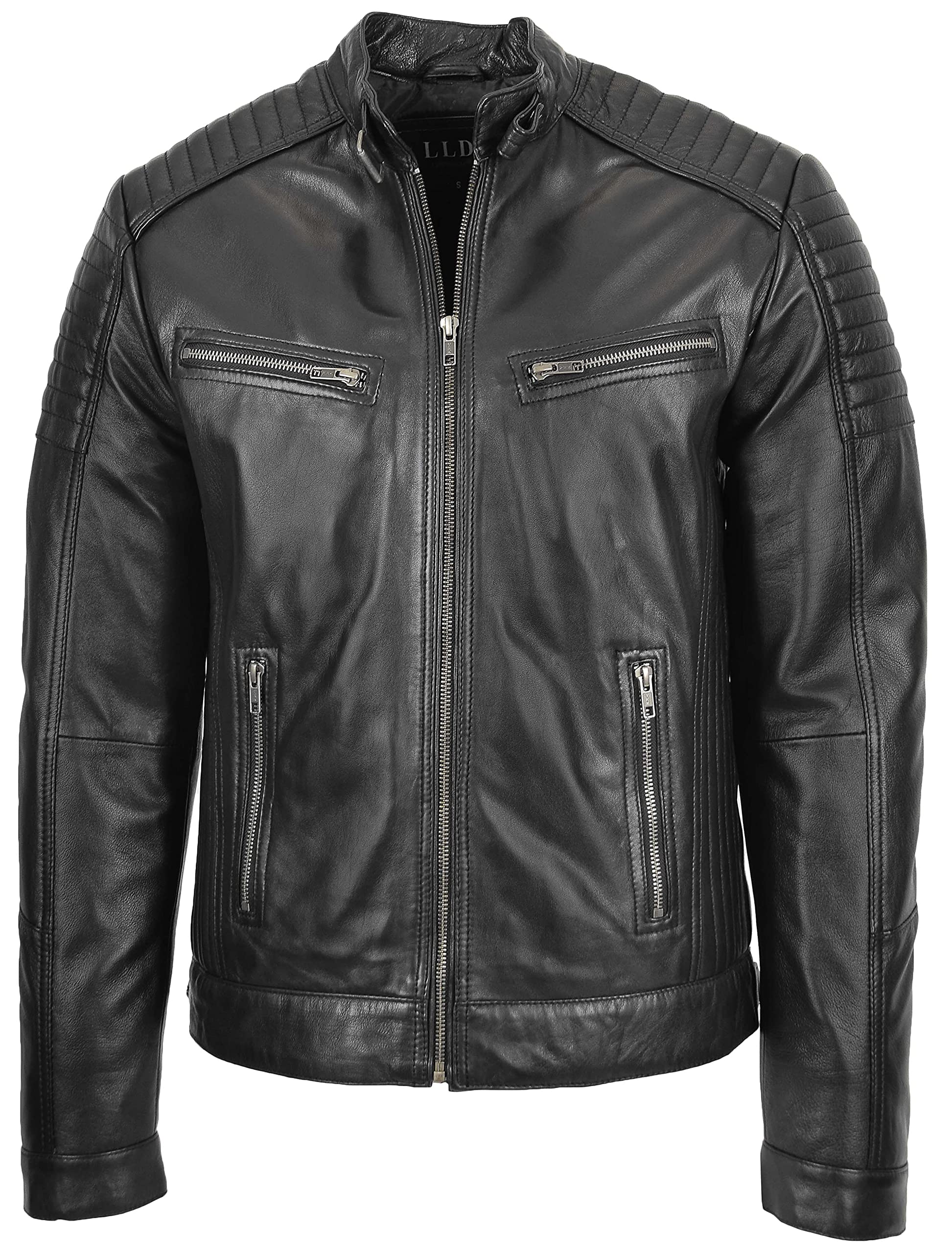 House Of Leather Men's Black Real Leather Biker Jacket Cafe Racer Style Ron (Xl, )