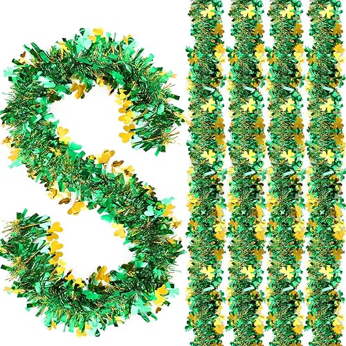 Yilloog 30 guirnaldas de oropel del día de San Patricio, guirnalda de oropel irlandés de 196 pies, guirnalda metálica de oropel metálico con