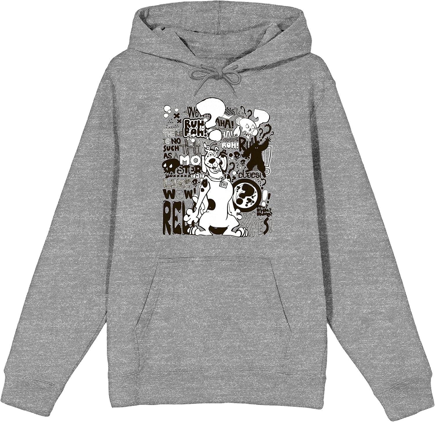 Scooby Doo Cartoon Black and White Print Men's Heather Grey Hooded Sweatshirt