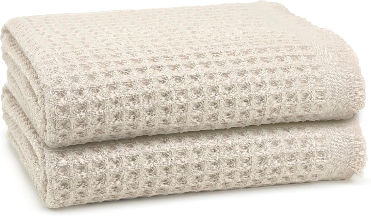 EastNBlue Lycia Turkish Cotton Waffle Bath Towel Set of 2 – Ultra-Soft, Quick-Dry, and Lightweight Large Bathroom Bath Towels for Home & Spa, Cotton, Absorbent Waffle Weave Design (Eggnog)